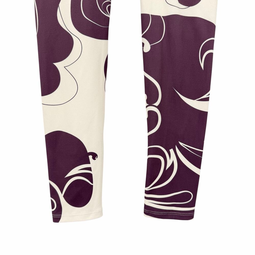 Noli Sz S Wine Cream Abstract Print Mock Neck Crop Top Yoga Barre Legging Set - Picture 9 of 11